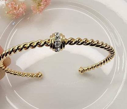 Classic Cable Bracelet with Rhinestone Bead