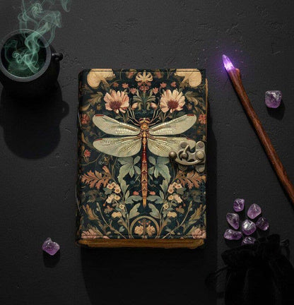 Dragonfly Leather Journal with Lock Handmade Vintage Grimoir