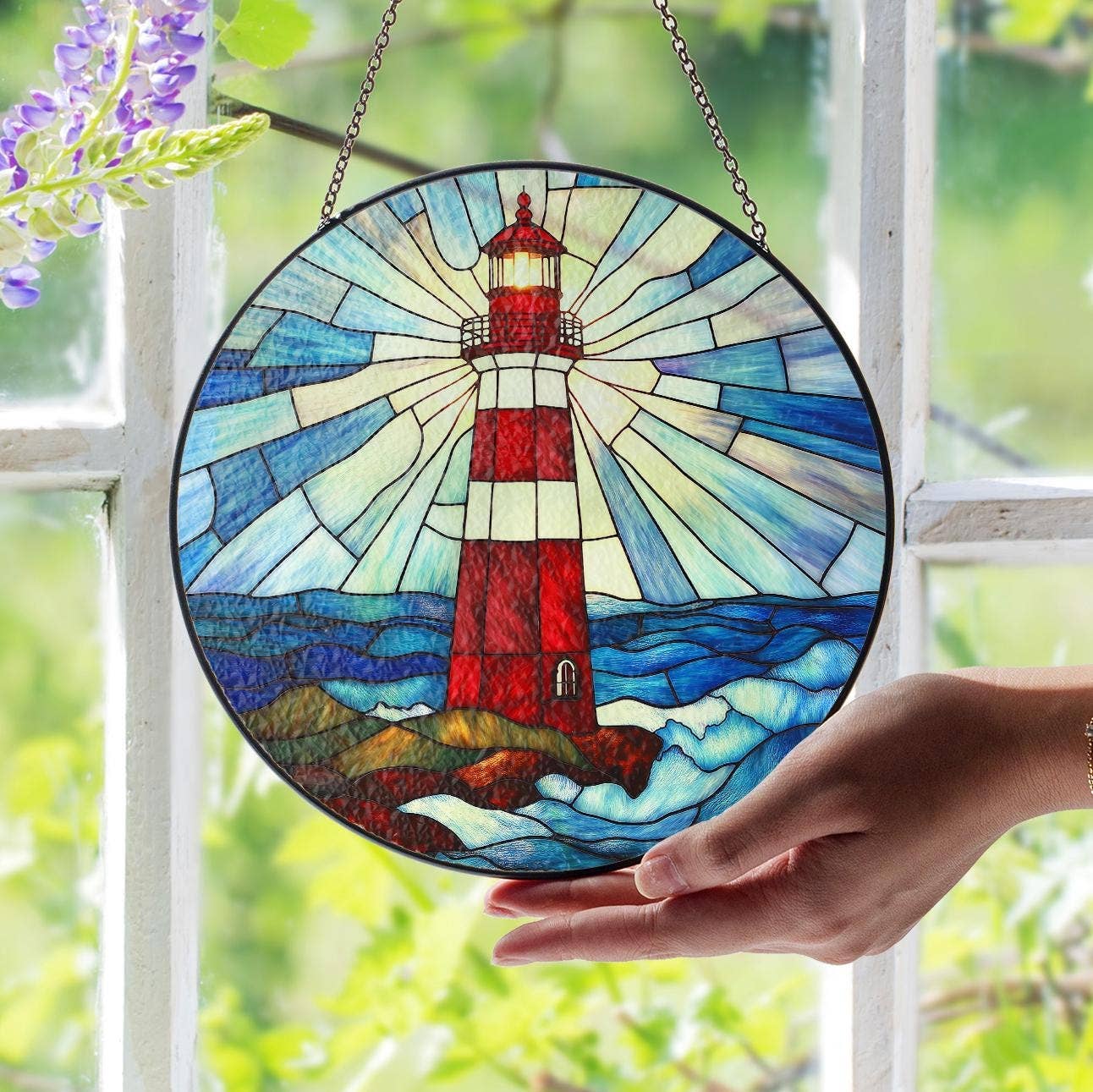 Lighthouse Stained Glass Suncatcher, Lighthouse Window Decor