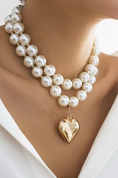 JOSSLYN de wall to wall - COLLAR DE CORAZÓN EN CAPAS CON PERLAS BRILLANTES | 40NK9456