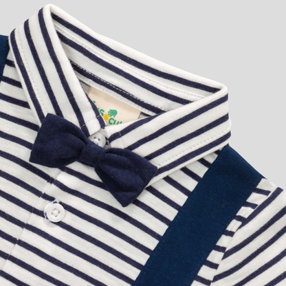 Navy Suspender Bodysuit with Bow Tie