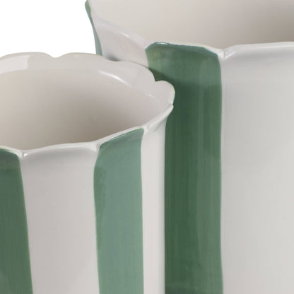 Sagebrook Home - Planters Set of 2 - Green/White Ceramic Striped, 6/8 in.