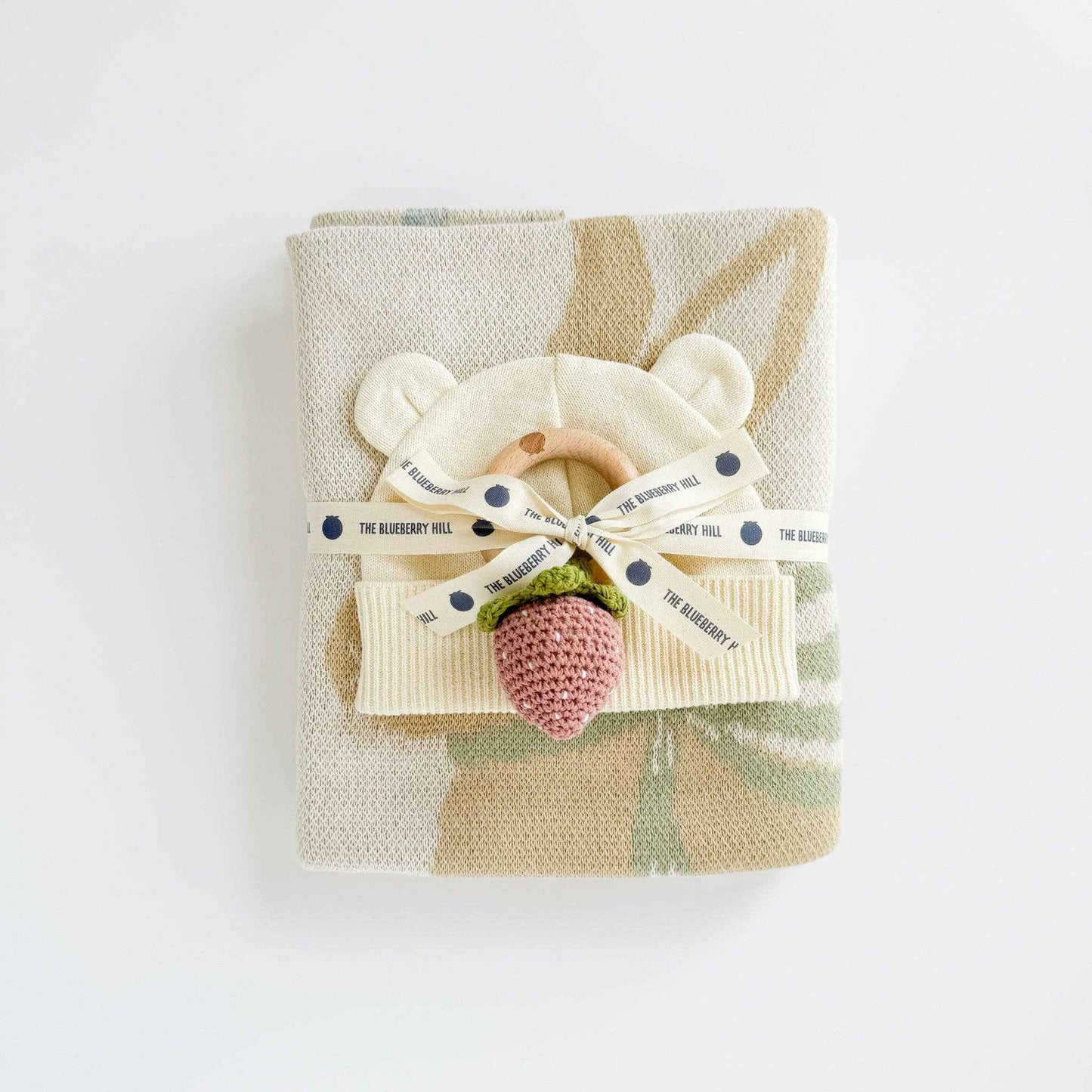Set Pastel Floral Blanket Hat Rattle Bunny Strawberry Baby: Pink Strawberry