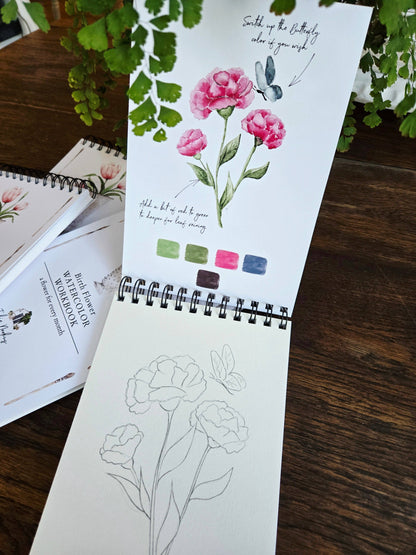 Watercolor Workbook, Spiral Bound, Birth Month Flowers