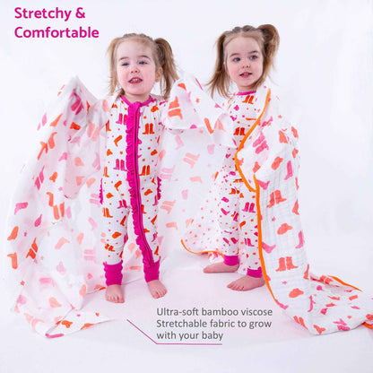 LollyBanks - Bamboo Baby Convertible Ruffle Zipper Pajamas - Cowgirl Boot