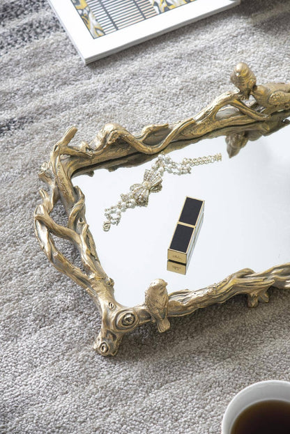 Gold Bird Mirrored Tray