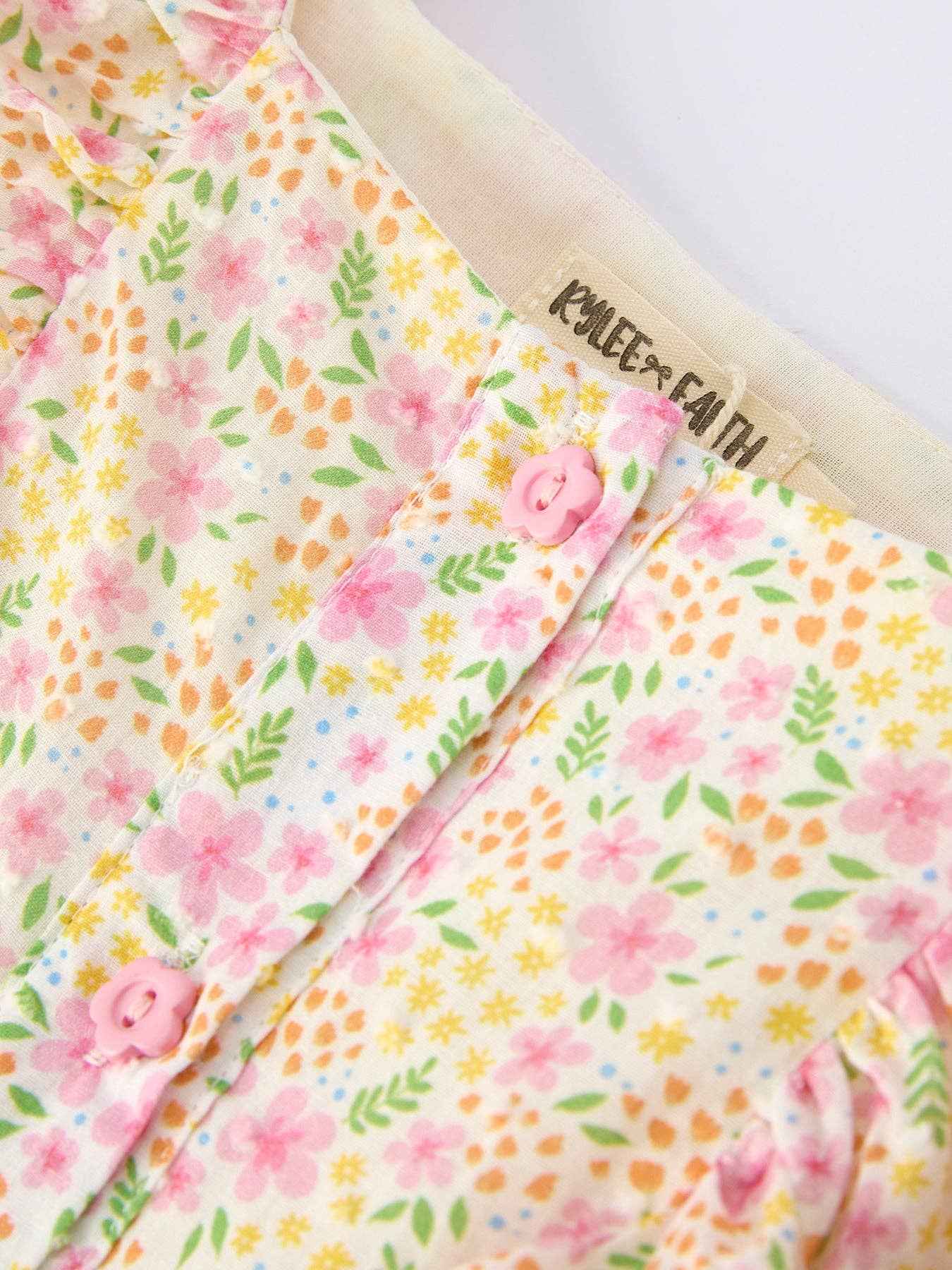 Spring Floral Girls Ruffle Dress With Bow Straw Hat Set: 6