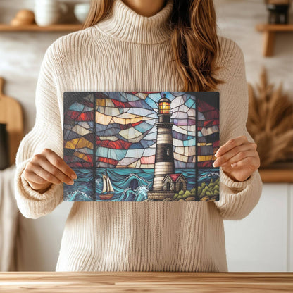 Lighthouse Tempered Glass Nautical Kitchen Cutting Board: 11x15 inch