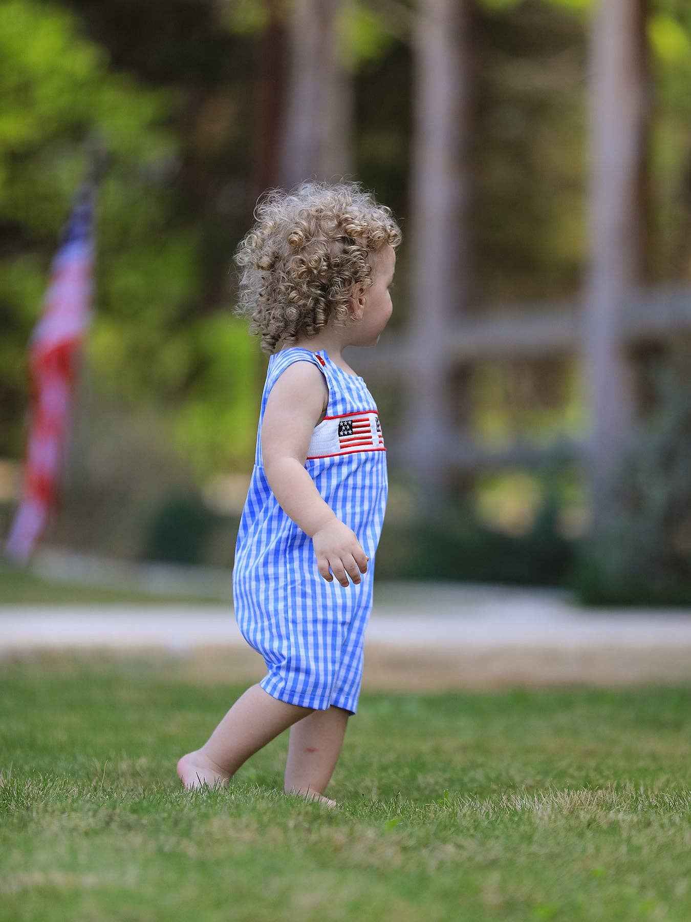 4th of july Flag Embroidery Smocking Boys Romper: 3M
