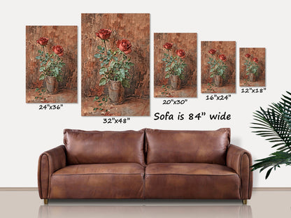 Rustic Red Roses Canvas Print Floral Wall Art Home Decor