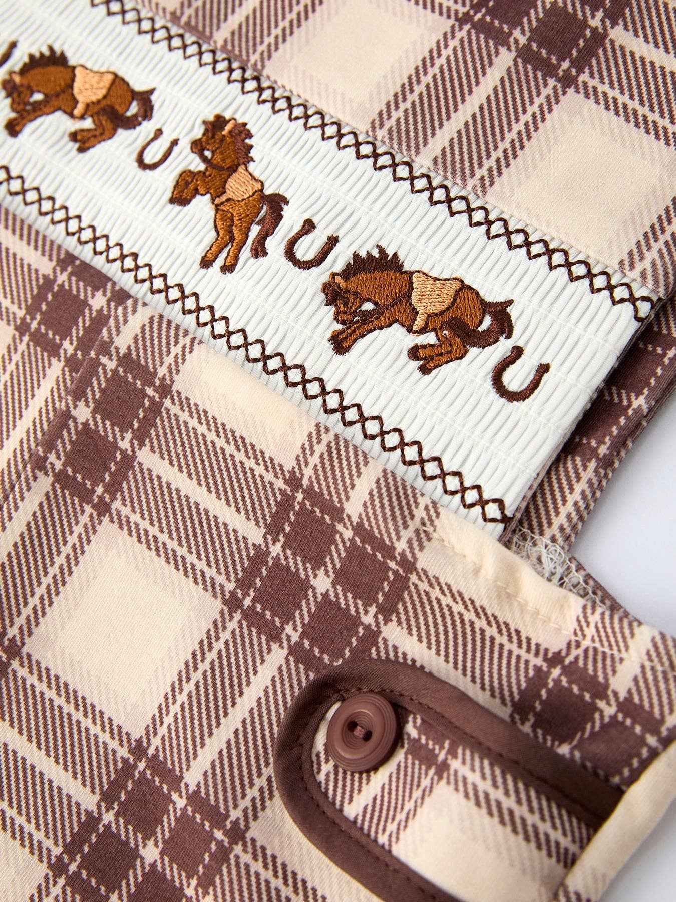 Western Horse Embroidered Smocked Plaid Baby Boy Romper: 3M