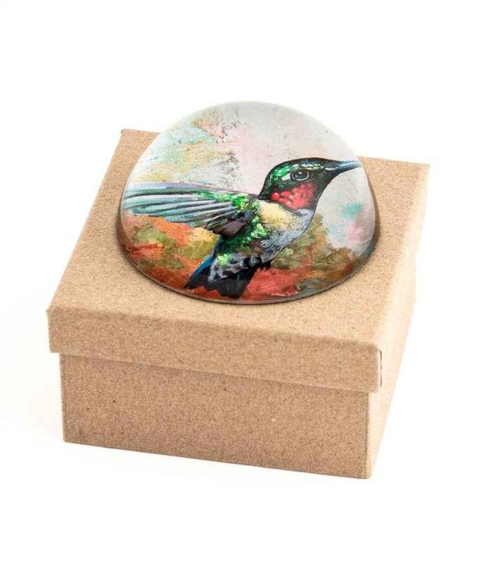 Crystal Glass Dome Hummingbird Paperweight