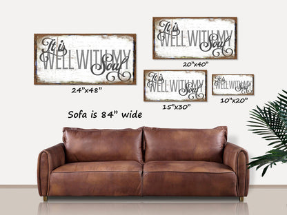 Letrero de lona con arte de himno cristiano de Olive Branch Farmhouse: "It Is Well With My Soul" (Está bien con mi alma).