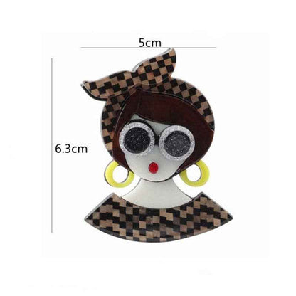 Glasses Girl Acrylic Brooch PA4087: Orange