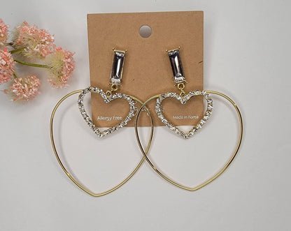 DOUBLE HEART DANGLE EARRINGS.