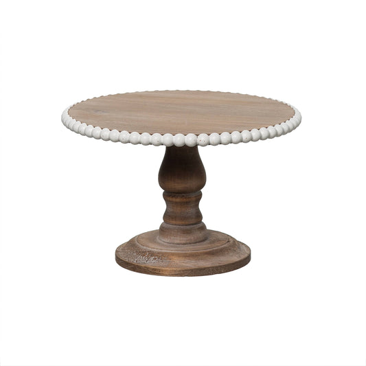 Wood 8" Brown Serving Stand with Beaded Accent