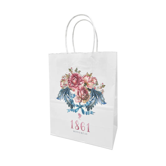 Custom Print Cub 8x4.75x10.25 White Paper Bags: 250 bags - $0.67/pc / 1 side print (front)