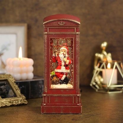 Christmas Musical Phone Booth Snow Globe with Santa on Phone Scene for Christmas Decoration