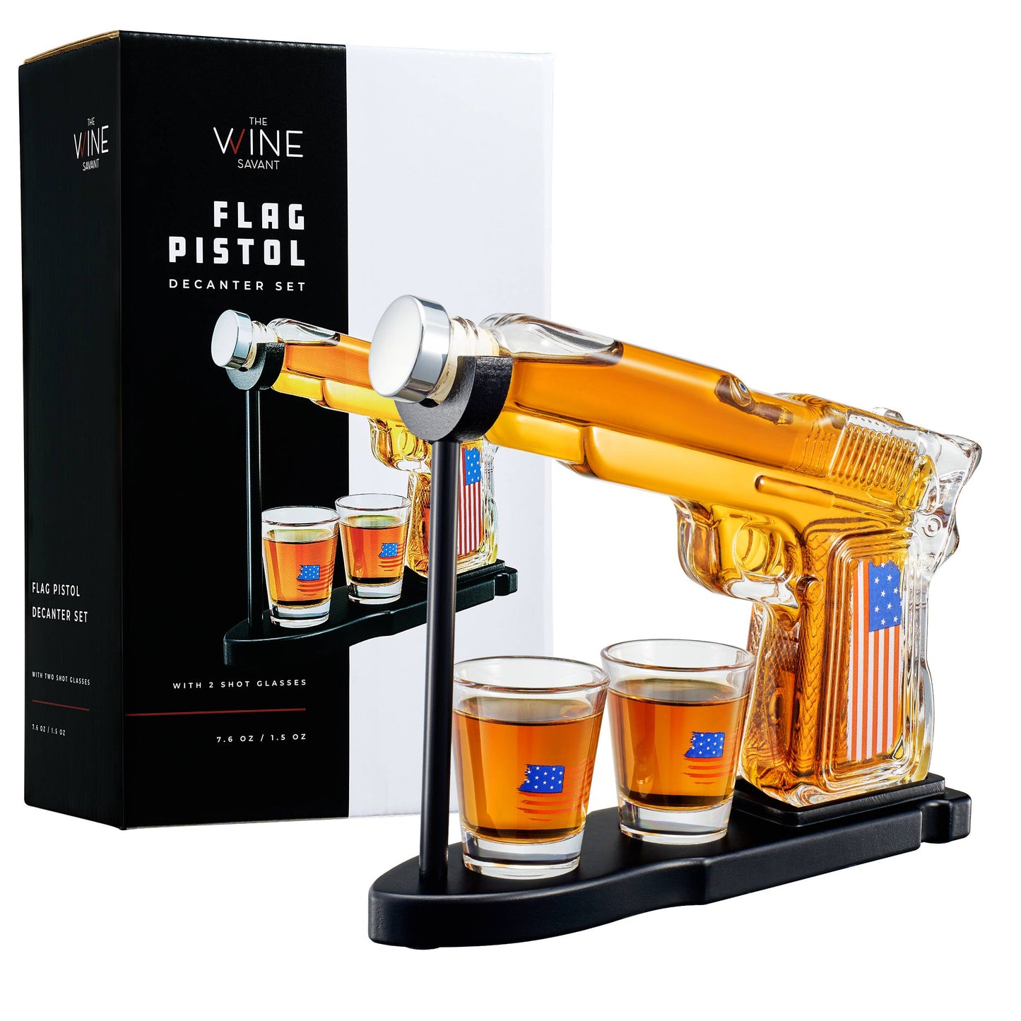 US Flag Whiskey Decanter Set - 8 Oz Gun Pistol AMERICA