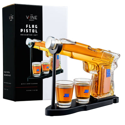 US Flag Whiskey Decanter Set - 8 Oz Gun Pistol AMERICA