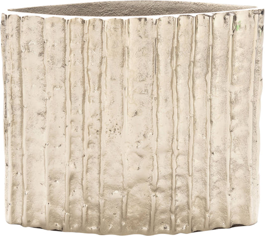 Ribbed Oblong Silver Finish Vase