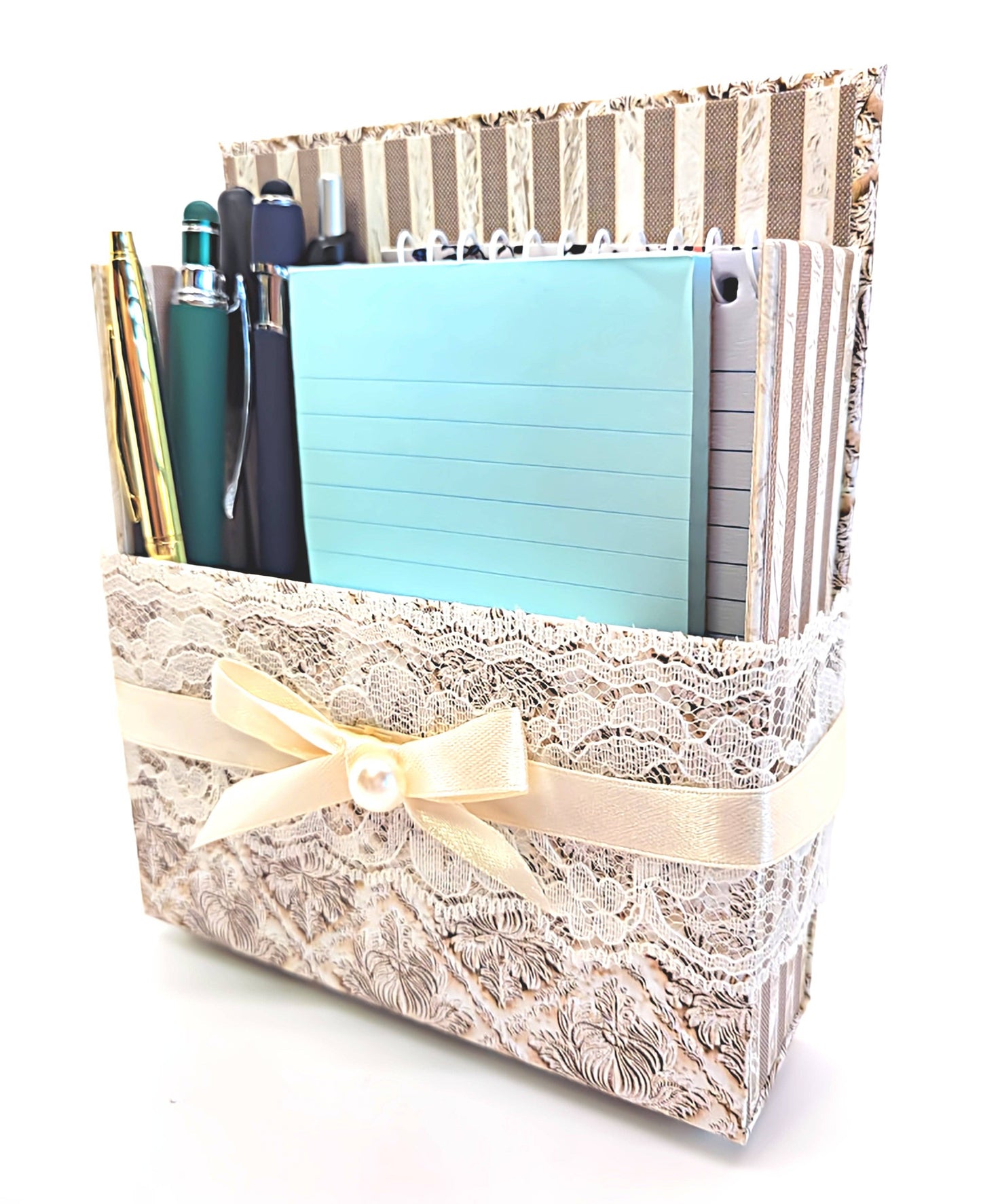 42-Pc Stationery Gift Box Set w/Desk Organizer, Ivory & Lace