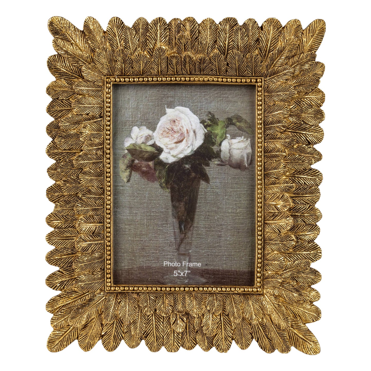 Feather motif picture frame, gold finish