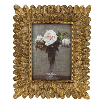 Feather motif picture frame, gold finish