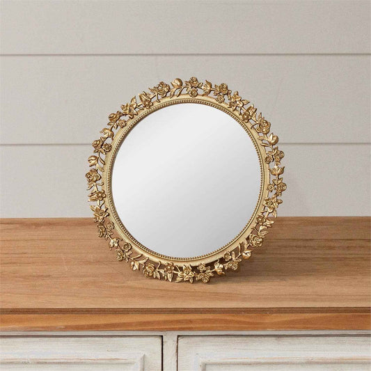 Gold Floral Round Table Mirror (PC)