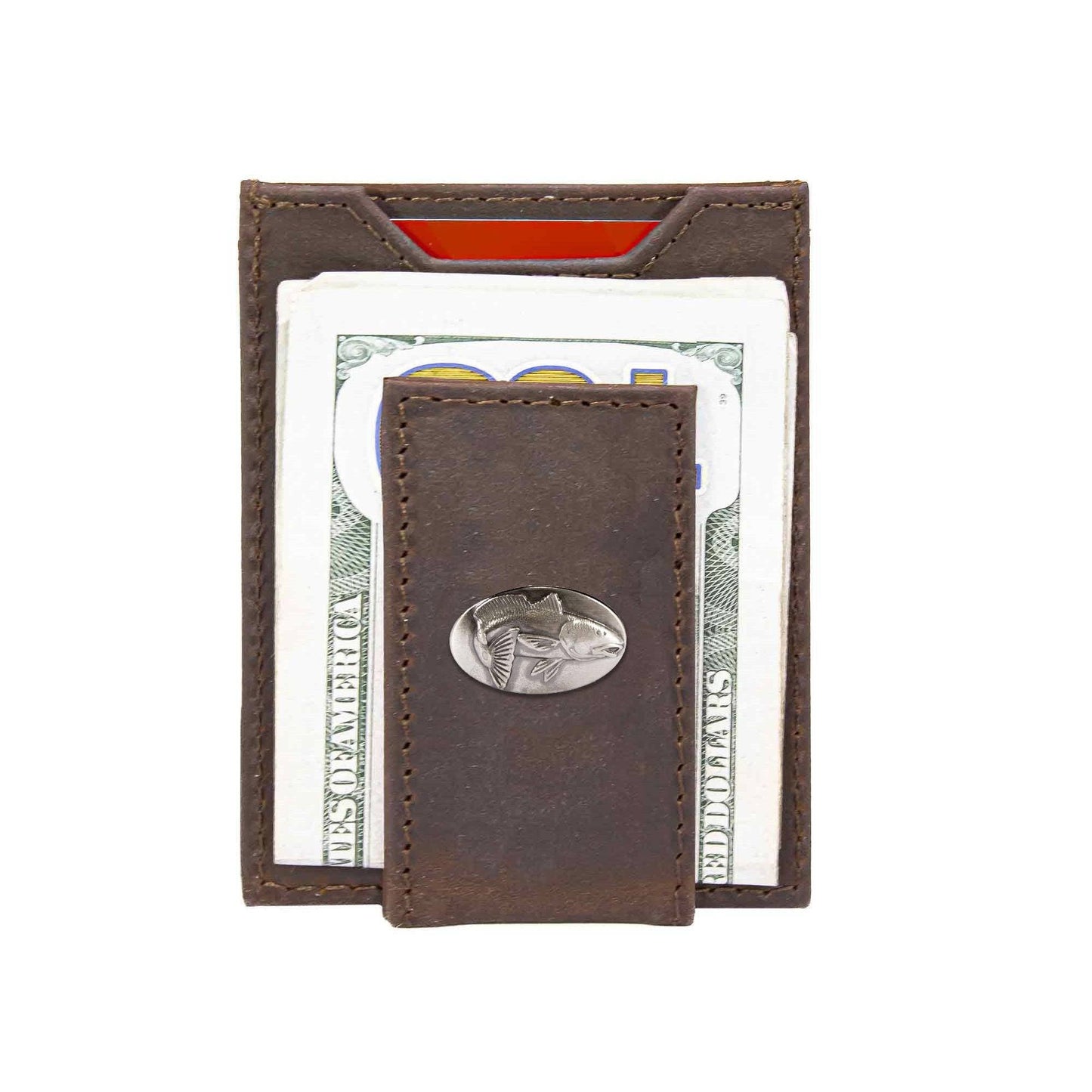 Redfish Magnetic Leather Slim Wallet: Crazyhorse Brown