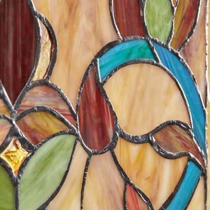 24" Amber Floral Stained Glass Window Panel