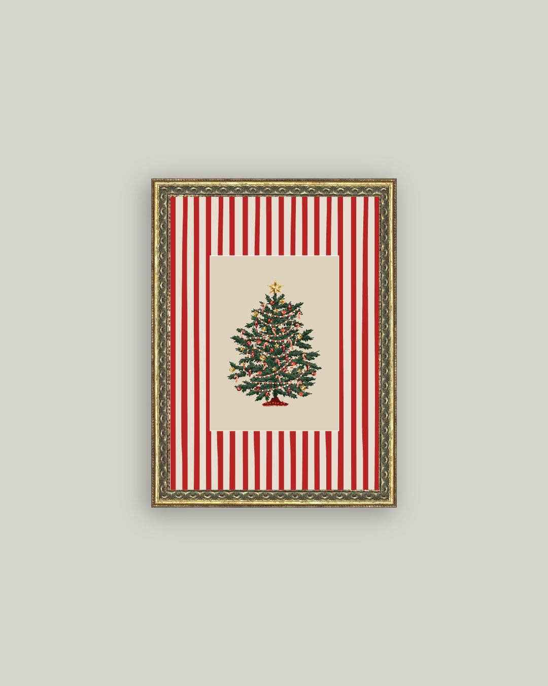 Peppermint Stripe Tree Framed Antique Art