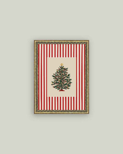 Peppermint Stripe Tree Framed Antique Art