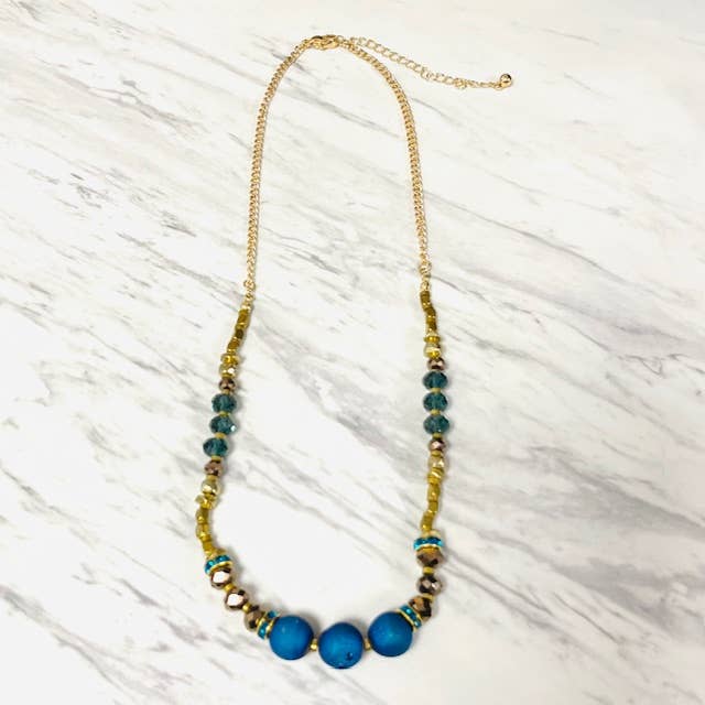 Anita K By Blushing Pink - Blue Druzy Necklace with Crystal