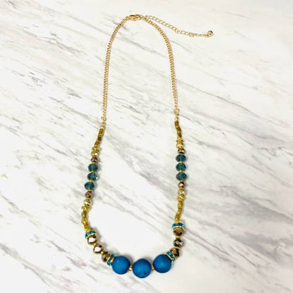 Anita K By Blushing Pink - Blue Druzy Necklace with Crystal