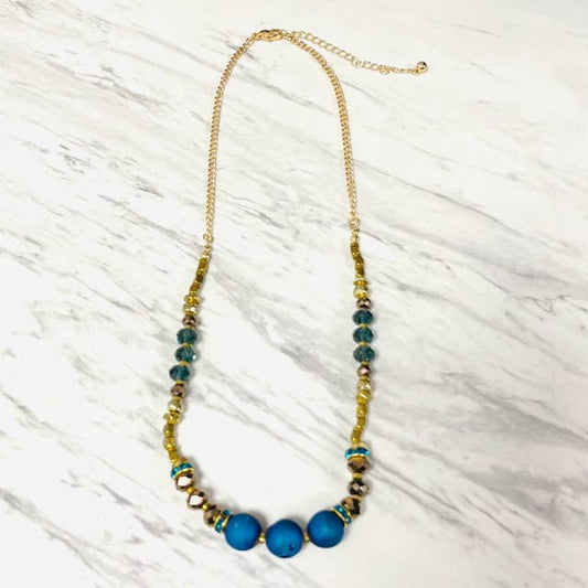 Anita K By Blushing Pink - Blue Druzy Necklace with Crystal