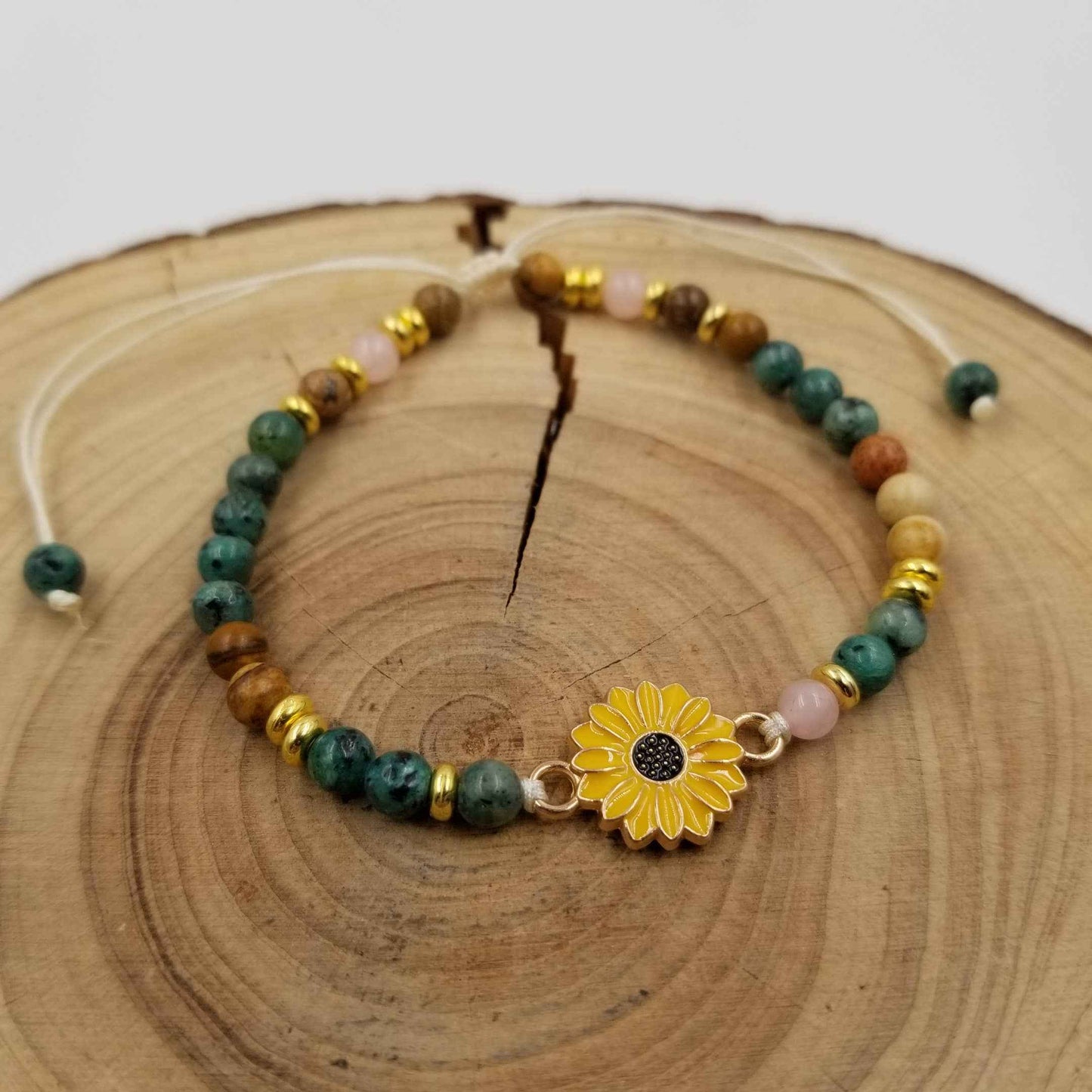 Natural Stone Sunflower Bracelet - Daughter Gift