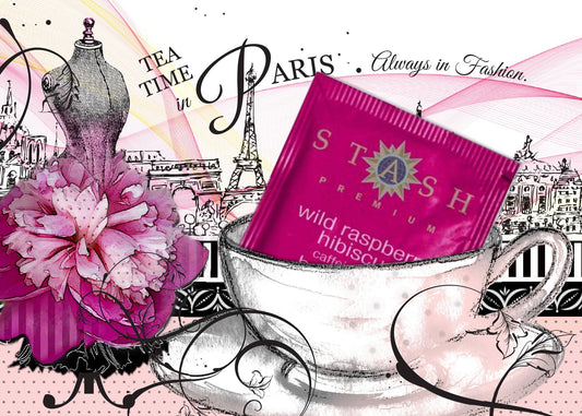 TEA GREETING Card w. REAL TEA BAG - Paris Always in Fashion