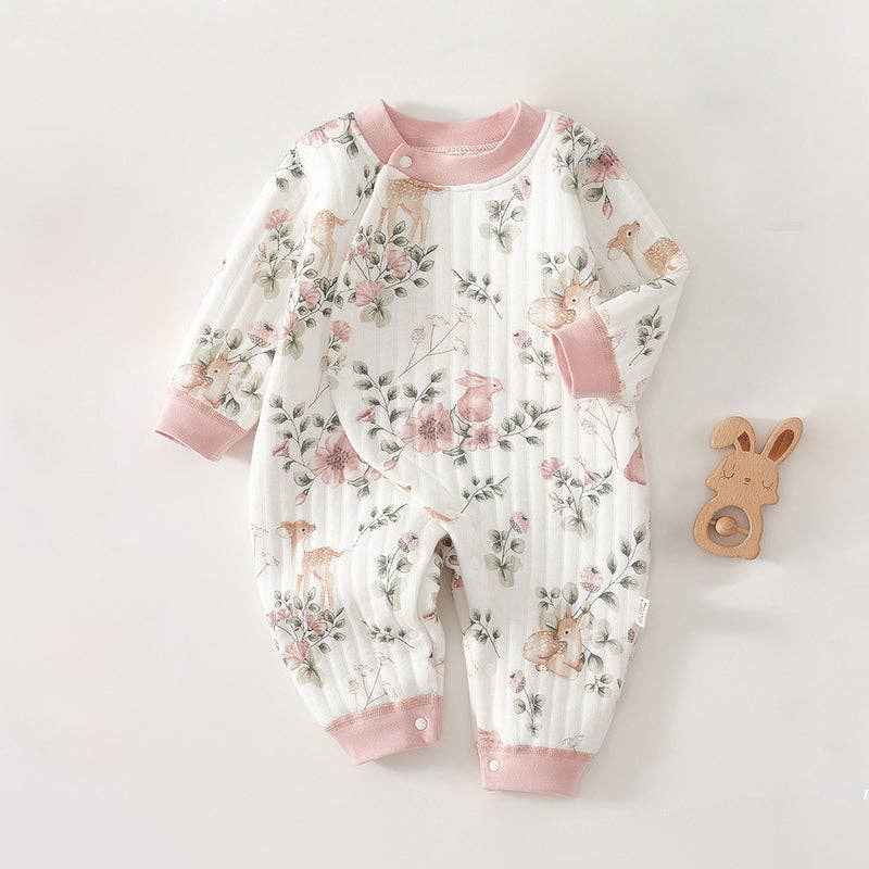 Baby Newborn Flower Quilted Romper: Pink / 6-9M