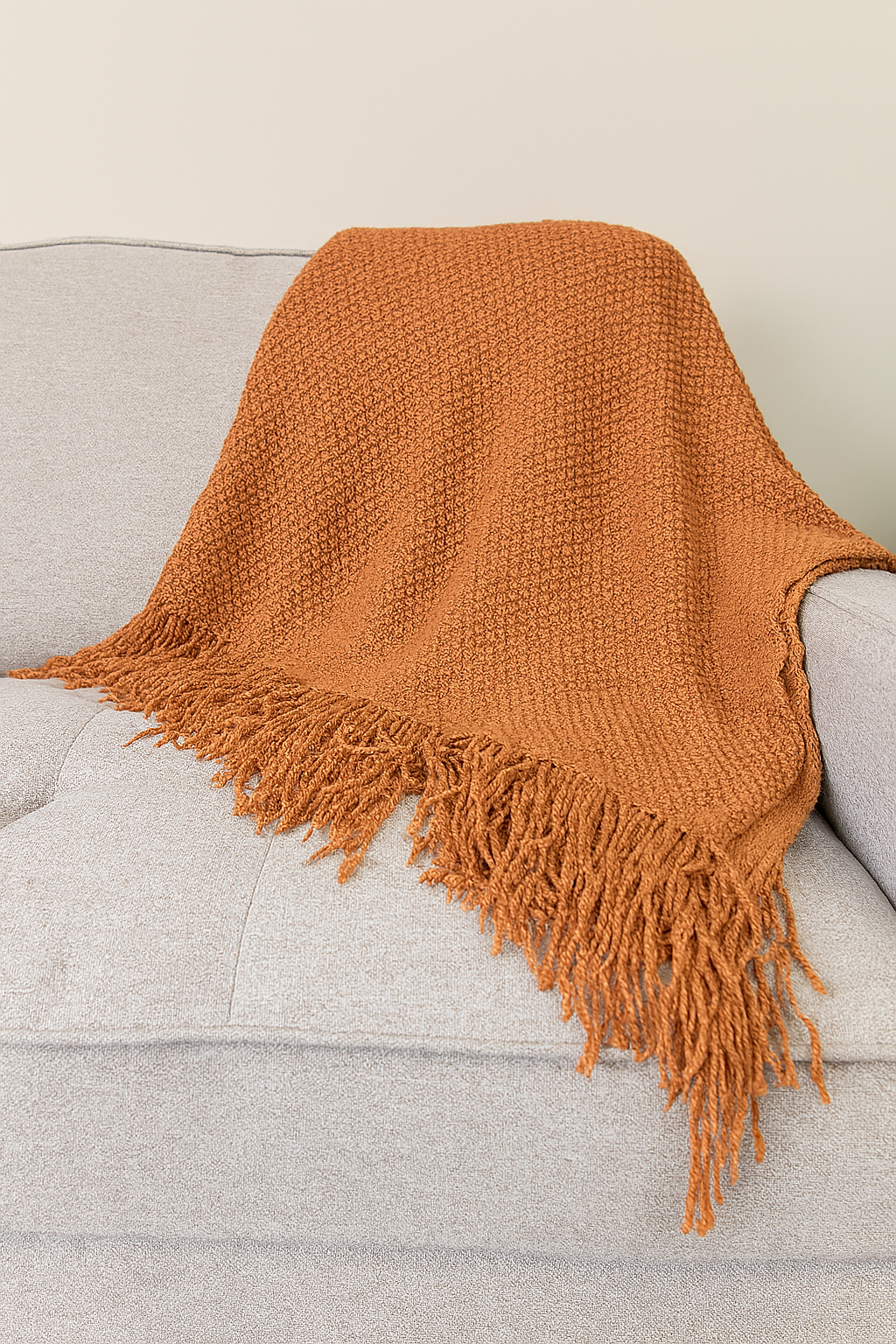Knit Textured 50"x60" Throw Blanket with Fringe