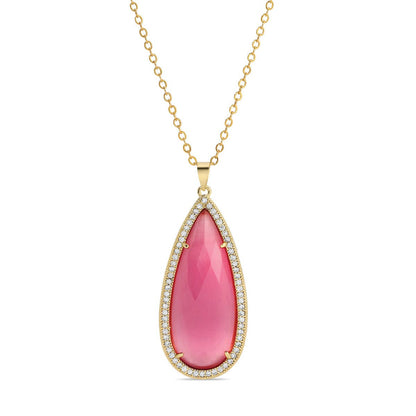 Long Shimmer Stone Pendant Necklace
