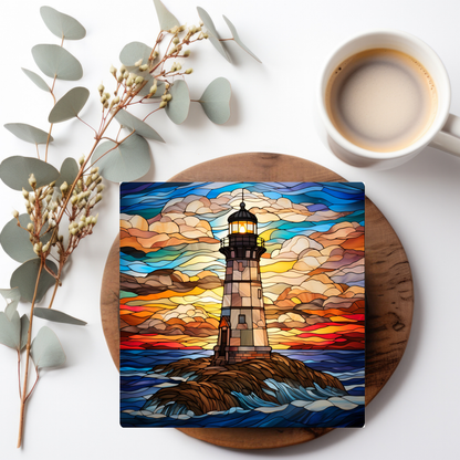 Lighthouse Coaster, Stained Glass Image, SET OF 4
