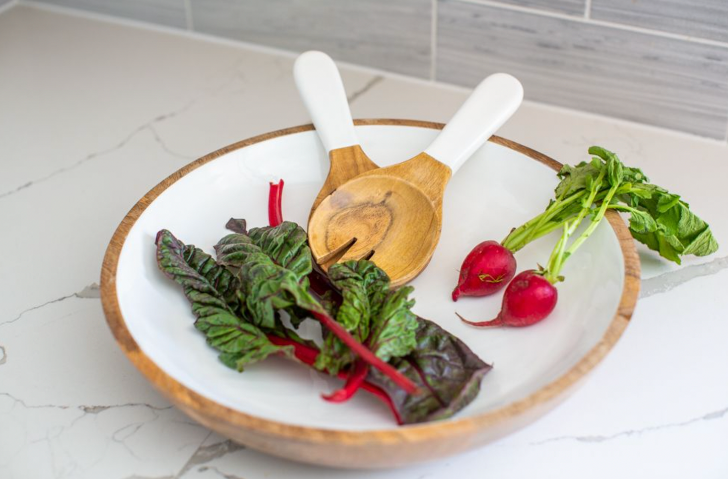Wood + White Collection Mango Wood Salad/Serving Bowl, Large