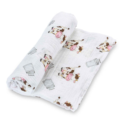 LollyBanks - The Cow Goes MOO Baby Muslin Swaddle Blanket