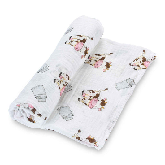 LollyBanks - The Cow Goes MOO Baby Muslin Swaddle Blanket