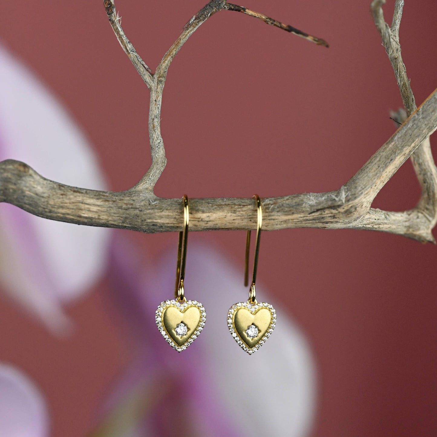 Small Vintage Heart w/ Tiny Crystals Earrings