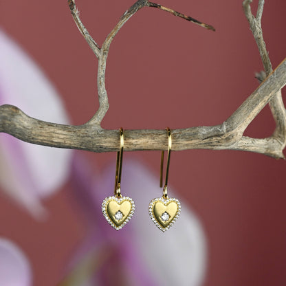 Small Vintage Heart w/ Tiny Crystals Earrings