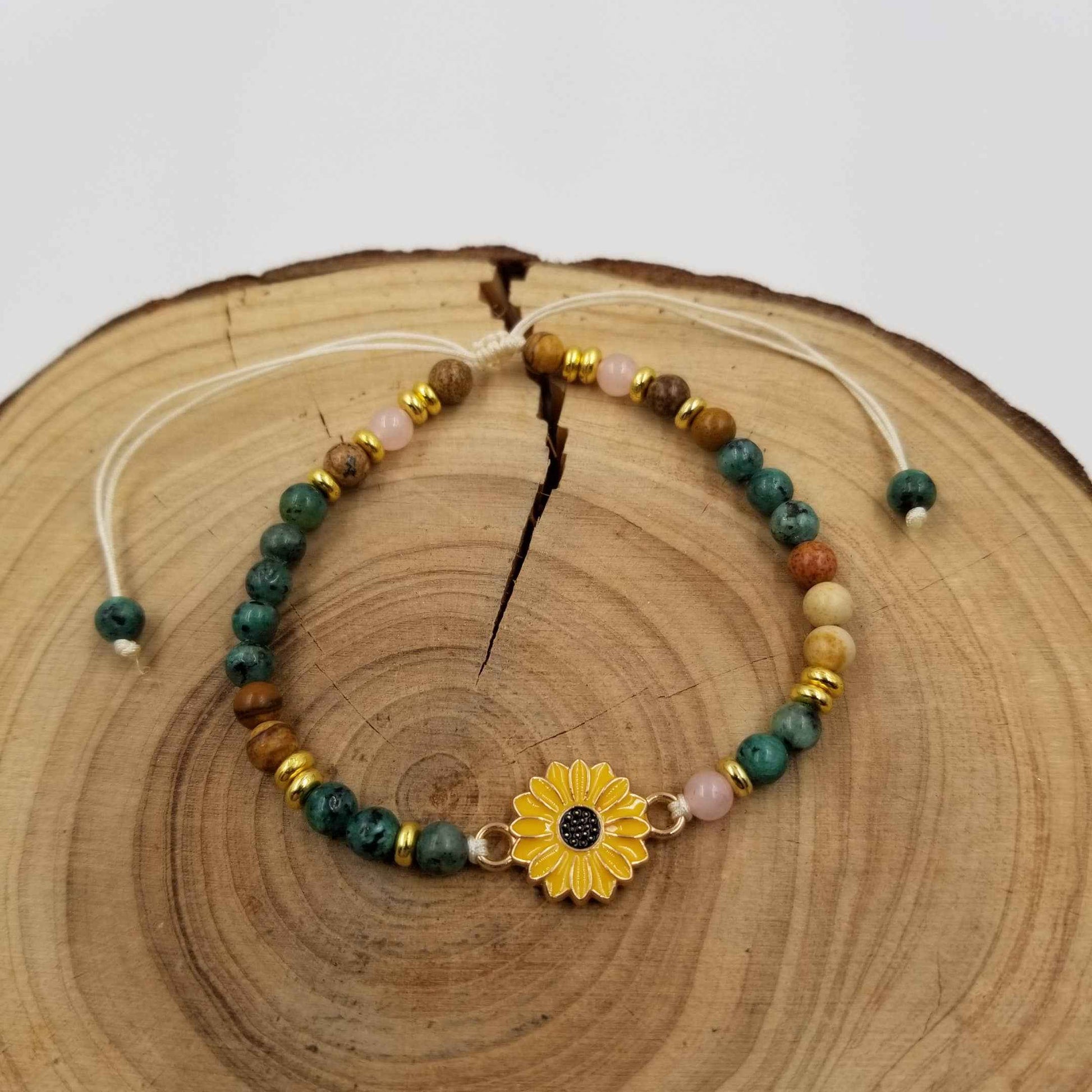 Natural Stone Sunflower Bracelet - Daughter Gift