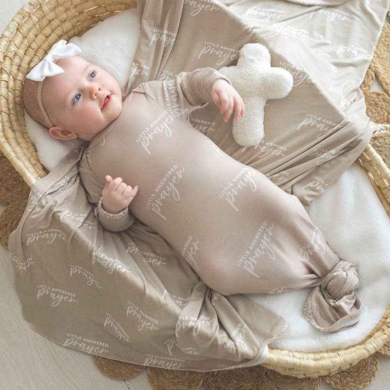 Swaddle Blanket + Cross Rattle - Answered Prayer: 45" Sq