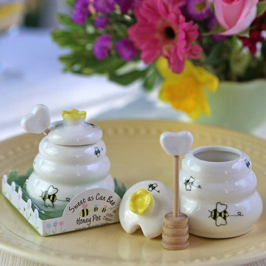 "Sweet As Can Bee" Ceramic Honey Pot with Wooden Dipper